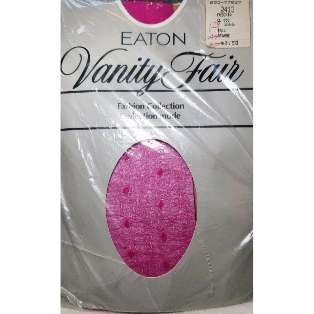 Vtg VANITY FAIR Sheer Stockings Pantyhose Tall Large Pink Fuschia Nylon